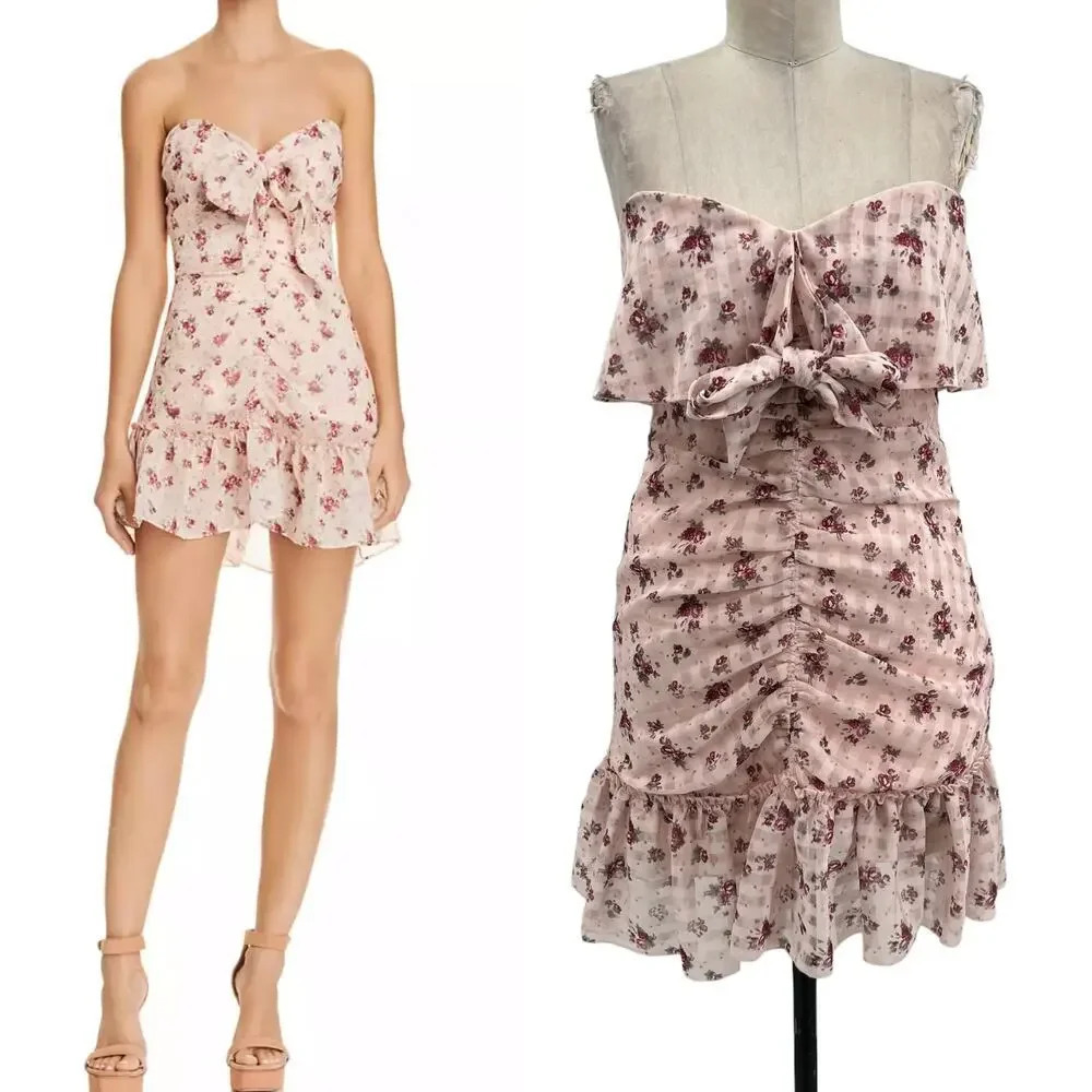 The East‎ Order Lila Ruched Floral-print Mini Dress In Blush Rose Print Medium
